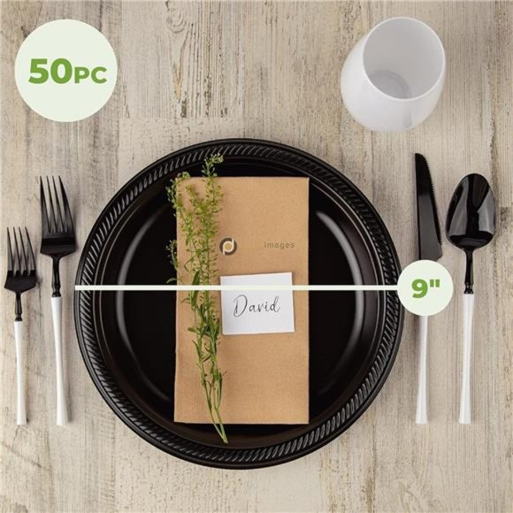 Disposable Black Plastic Plates, Pack of 120-9-Inch Round Plastic Plates - Picture 5 of 7